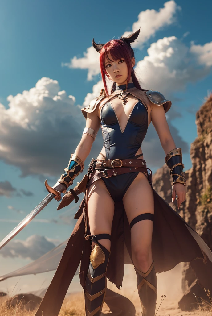 cute catgirl warrior with a bloody sword