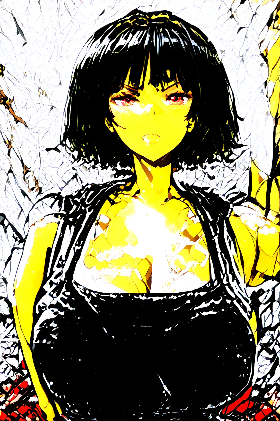 Girl, peach, short hair,tempting medium-sized breasts,nude ,nipple, pussy ,hand beside hip ,facing the camera,standing,yellow eye,visible pussy ,face look at the camera 