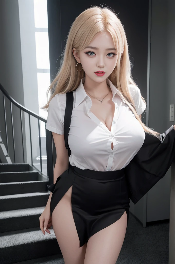 (Magazine Cover:1.8)、((From below:1.2))、Stand with your feet apart、 One cute girl, Highest quality、超High resolution、High resolution、Highly detailed CG、Sweatまみれ、24-years-old、Beautiful attention to detail,Platinum Blonde Hair、(((Glossy leopard print satin panties)))、((( Dark Skin , tie shirt , Cropped shirt , Pleated skirt , Cleavage ,)))、(Shiny body,:1.5)、 Sweat,Embarrassed、(Ahegao:1.5)、(Sticking out tongue and drooling)、Shy、