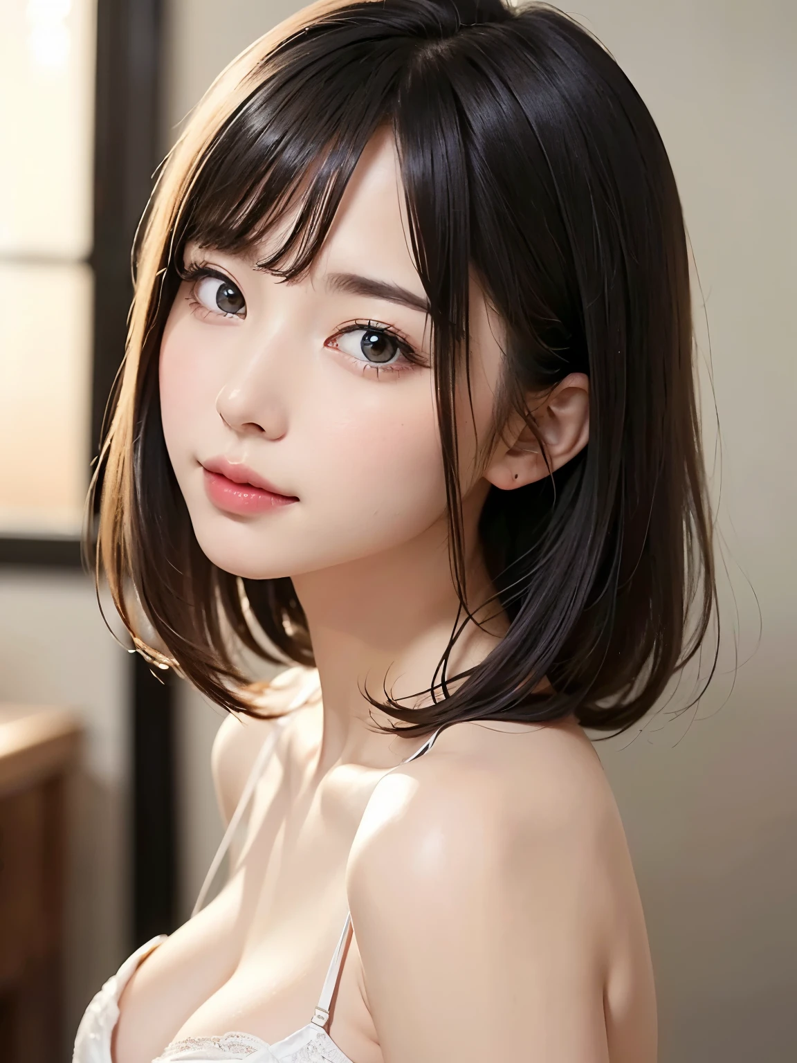 masutepiece, Best Quality, One girl, (Beautiful Girl:1.3), (18 years old:1.3), Very fine eye definition, (Symmetrical eyes:1.3), NSFW, (erotic posing:1.3), Beautiful breasts, Brown eyes, Parted bangs, Brown hair
