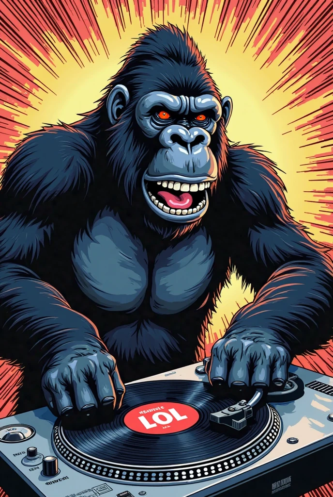 A simple and stylish illustration of a gorilla drumming character、The atmosphere is like a Picasso painting.、It's not a realistic picture