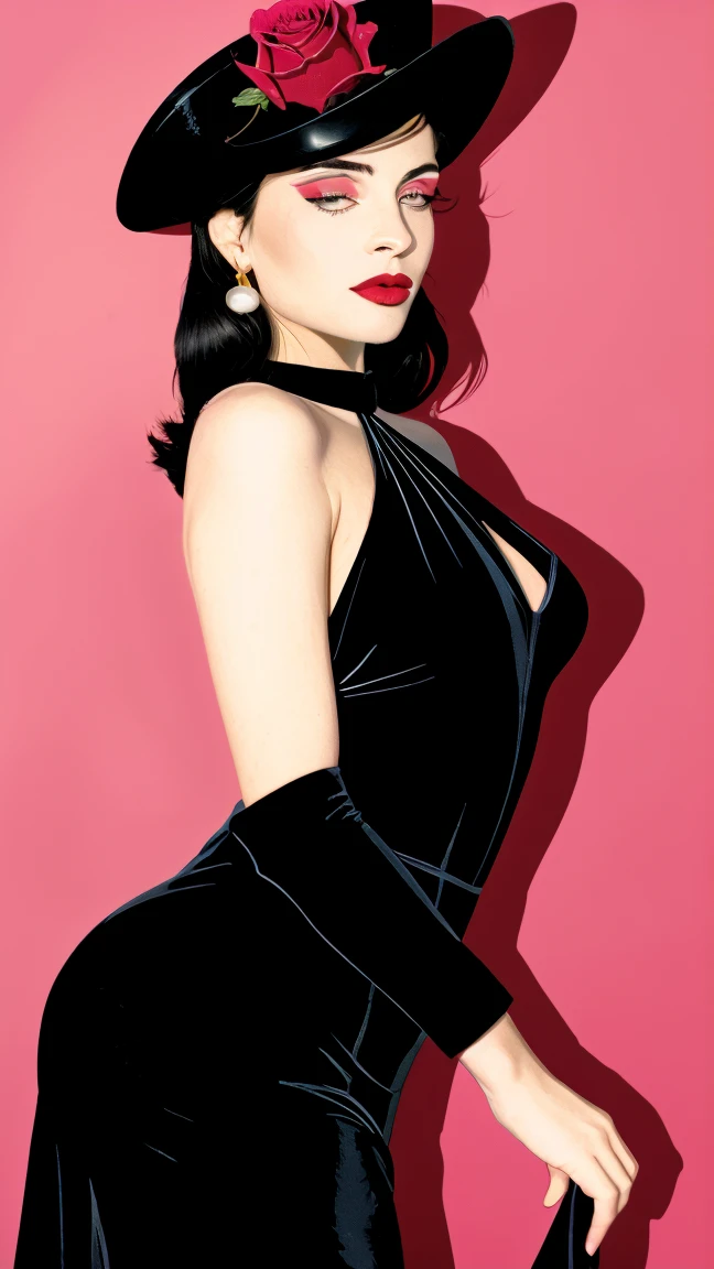 score_9, score_8_up, score_7_up, score_6_up, sp1t, detailed hatching, monochrome, Masterpiece, hd, full detailed, jessica rabbit, sideless dress, (glitter dress), sleeve gloves, dark hair, detailed eyes, perfect eyes, eye make up, dark lipstick, cleavage, seductive look, seductive pose, thick thighs, looking at viewer,