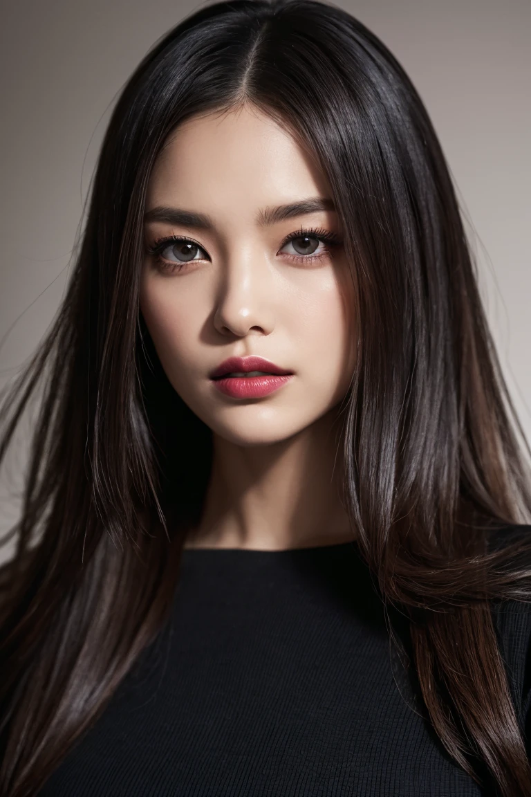 (In reality, high resolution:1.3, masterpiece, 8K, best quality, ultra detailed, studio shoot, photo realistic:1.4, photography ), (((white camisole:1.5))), korean girl, ((Dark Brown Hair)), very beautiful face, realistic eyes, Ultra-Detailed Face, Detailed Lips, normal hand, glossy lips, glossy face, Highly detailed facial and skin texture, simple background