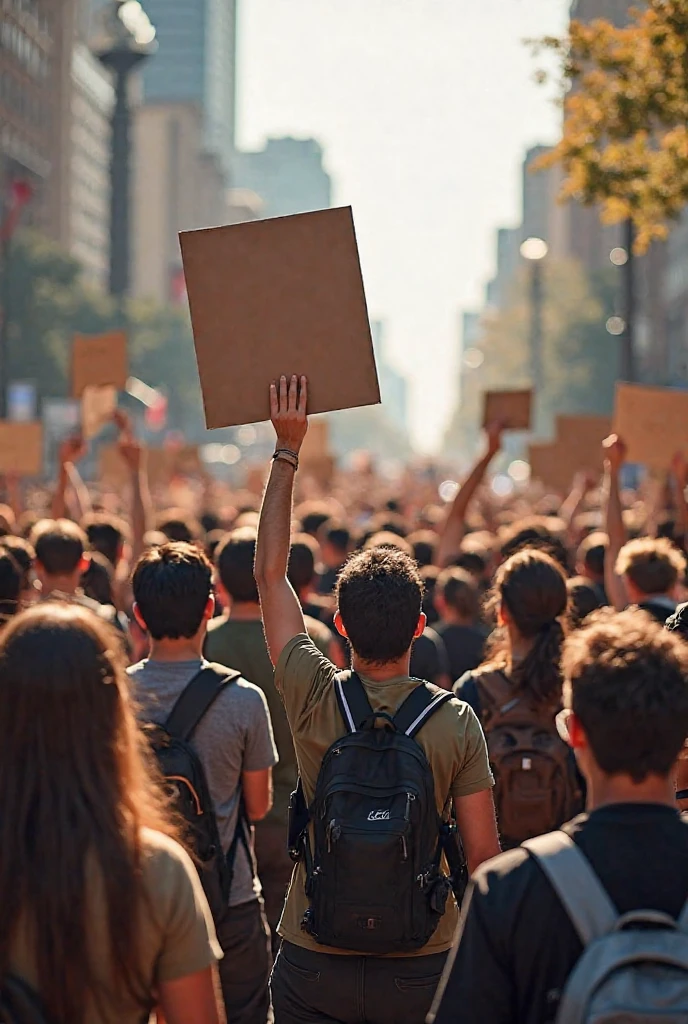photo of small crowd of passionate multi racial protestors, only a few holding up posters not all facing in the same direction and slightly scattered infront of a building