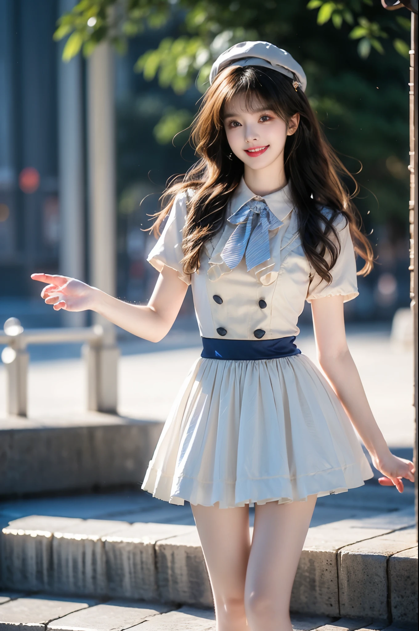masterpiece, top-quality, (realisitic, Photorealsitic:1.37), 8K, extremely delicate and beautiful, astonishing, finely detail, Official Art, absurderes, incredibly absurdness, huge filesize, ultra-detailliert, ighly detailed, a beautiful detailed girl, 1girl in, (Perfect female figure), full bodyesbian,Short skirt, middlebreast,
