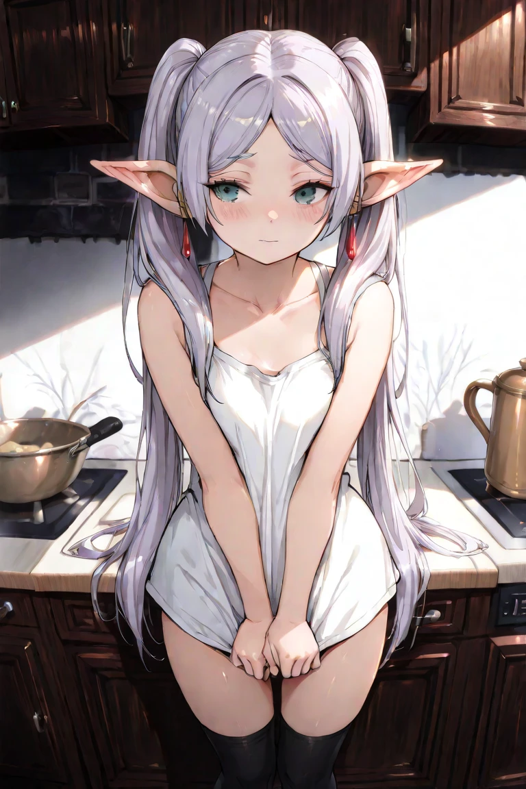 (best quality:1.2) (4k:1.) (very high resolution:1.1) (realistic photograph:1.1) , (ultra detailed CG illustration:1.1) ,
1girl elf solo (small breasts:1.) (detailed face:1.) , (silver wavy hair:1.1) ,
<lora:hair_censorship:1> (hair censorship:1.1) , no bra , (dishes on tray:1.1) , holding tray , serving ,
naked apron , maid headdress , blush embarrassed grin , from side ,
(detailed background:1.1) , indoors , restaurant , windows , vase , flower , (cinematic lighting1)