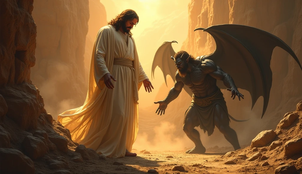 Jesus Christ being tempted in the desert 