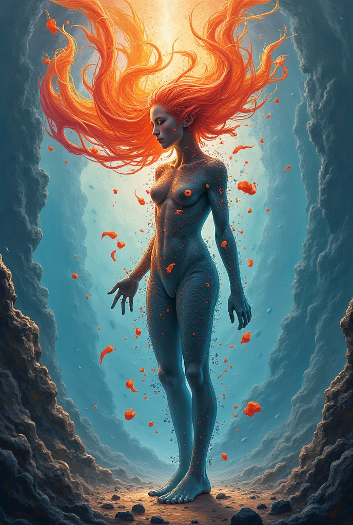 close shot,Nsfw, completely naked,Conceptual art of a harmony of red and blue flame, fantasy landscape, fish shape fire,Beautiful glowing flame with different shapes, flying fire made Fish, full body naked young woman animated fantasy illustration, beautiful hair, front view,showing nipples, pussy, completely naked woman in the sea of flame and fire, detailed clear face,show the nipple, Drift, Very harmonious,focus on the body and face, The whole painting adopts a messy and imaginative painting style. The colors are bright and saturated, And with smooth lines. The mystery and beauty of the burning line, The painting depicts a fire world full of flame spirit life and vitality, Animated art wallpaper 8 K,anatomically correct