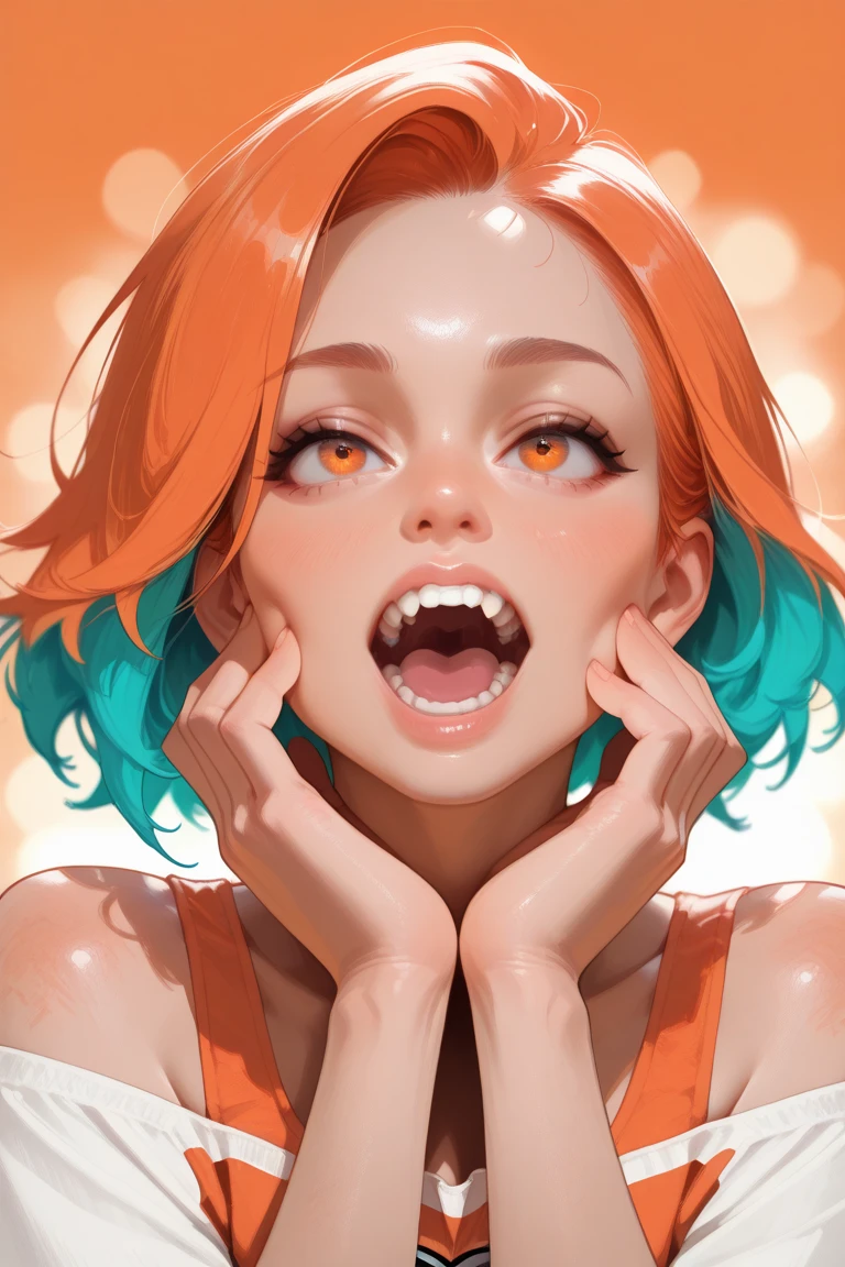 score_9, score_8_up, score_8_up, layering, 1girl,  exposed, , open mouth, tongue out, saliva, colorful, vivid colors