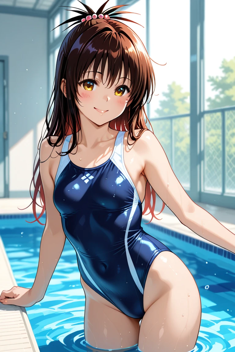 Reimu Hakurei, (Brown eyes:1.5), Brown Hair, bow, hair bow, Hair Tube, Long Hair, red bow, Side Lock, (((Slender body)))、(Navy school swimsuit)、Pool、View your viewers,blush、
Cowboy Shot,Smile Break (masterpiece:1.2), Highest quality, High resolution, unity 8k wallpaper, (figure:0.8), (Beautiful attention to detail), Highly detailed face, Perfect lighting, Highly detailed CG, (Perfect hands, Perfect Anatomy)