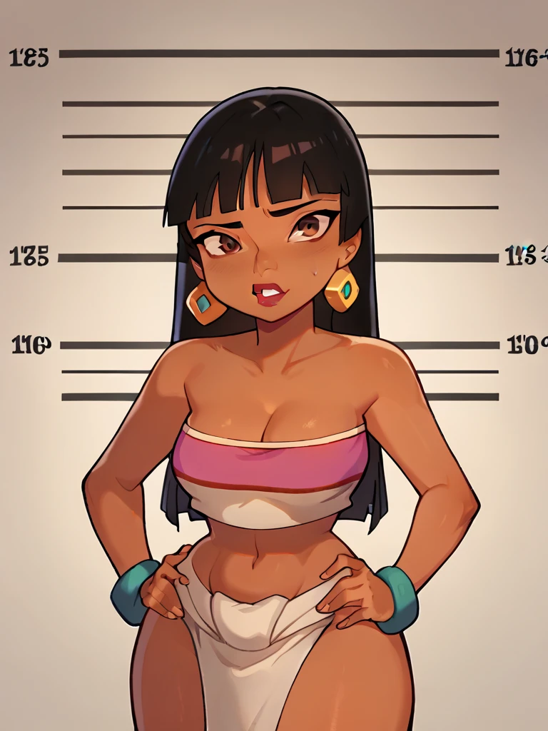 Prompt: ,score_9, score_8_up, score_7_up, score_6_up, score_5_up, score_4_up, BREAK, source_anime,1girl,,momo yaoyorozu, yaoyorozu momo, my hero academia, my hero academia style,, wide hips,, pussy, simple background, looking at viewer, haughty, confident, smug,, rating_explicit, slutty clothing, exhibitionist , pussy,fishnet minidress, fishnet dress, , sleeveless dress, bare legs, , strapless dress, jewelry, arm band, see through, solo, see through, black fishnet dress, visible nipples, large breasts