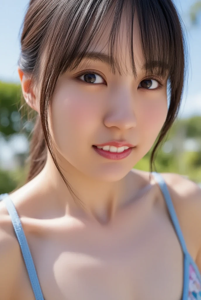 lens: 135mm f1.8, (Highest quality),(RAW Photos), (Tabletop:1.1), (Beautiful 13 year old Japan girl), Cute face, (Deeply chiseled face:0.7), (freckles:0.4), dappled sunlight, Dramatic lighting, (lingerie), (On campus), shy, (Close-up shot:1.2), (smile),, (Sparkling eyes)、(sunlight)、Beautiful breasts、Beautiful nipples、Nude Model