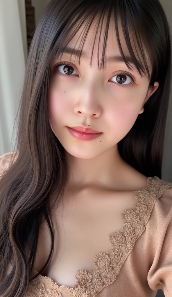 absurdres, (masterpiece, best quality), (ultra-detailed), extremely detailed,super high resolution, (Top Quality photorealistic Illustration), (Super Definition), (best quality,masterpiece:1.0),(cute illustration), (high Saturation:1.2), highres, ultra-detailed, 32k,8k resolution, intricate details, cinematic scene, detailed background, Soar (High chroma),(Sparkling),bathroom, depth background, in the sandy beach, ocean, splashing, blue sky, windy, rim light, sunlight, beautiful lighting, strong light,BREAK (one girl:1.6) (kawaii), (cute), Beautiful and delicate eyes, Delicate and beautiful face, Facial accents, Perfect figure,(open shirt), (show off small nipples:1.6), (small areolas), Uniforms、bright expression、short bowl cut、Young shiny shiny white shiny skin、Best Looks、Natural black hair with dazzling highlights、shiny light hair, (short hair), silky straight hair、Beautiful bangs that shine、Double eyelids、eye liner、Glowing crystal clear attractive big brown eyes,(Very beautiful nice cute 14 year old Nordic girl)