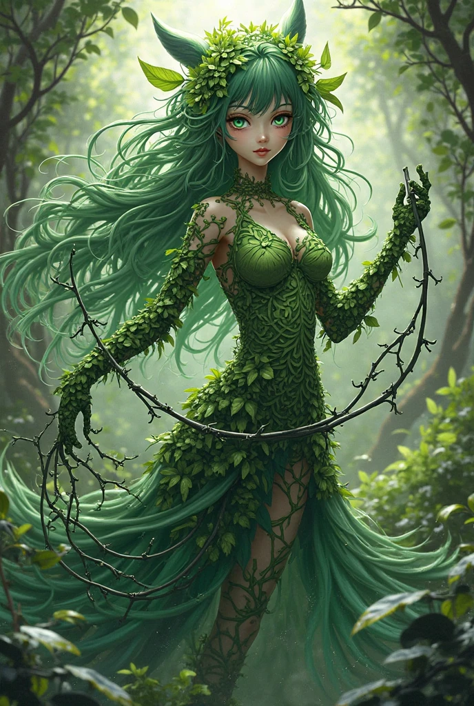 Monster with green forest plant body, bright green eyes --auto --s2