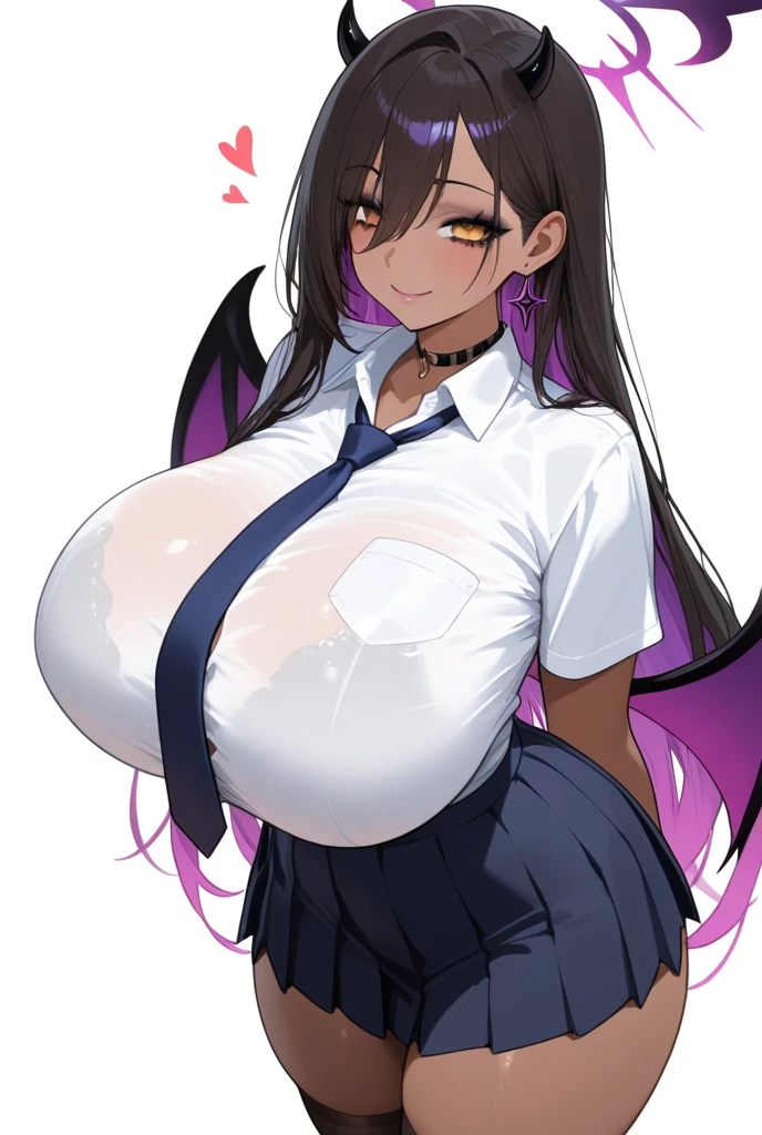 One person, One person, Hanekawa Wings, Hanekawa Wings \(Monogatari Series\), Dark purple hair, two large braids, Round-rimmed glasses, Sheer white shirt, Large Breasts, Wide Hips, thick and fluffy thighs, Big round ass, Black pleated skirt, Black knee-high socks, Mischievous Smile, (((':3-legged face))), :3, ((Leaning forward, From above)), Hotel Rooms, masterpiece, 4K resolution、Bare Chest、Sexy expression、Protruding nipples、masterpiece、Super detailed,8k