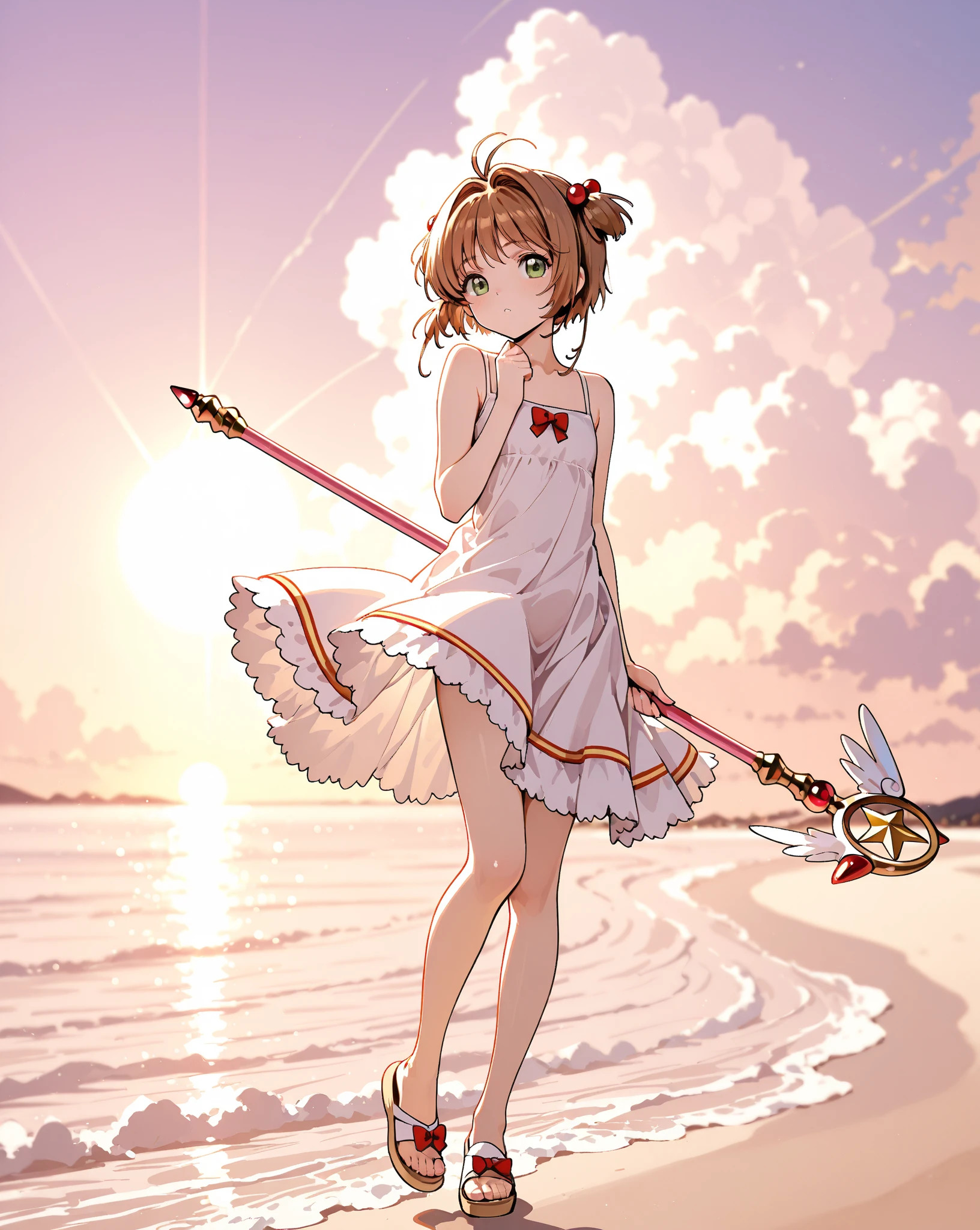 Create Sakura Kinomoto (Sakura CardCaptor) more teenage, with swimsuit