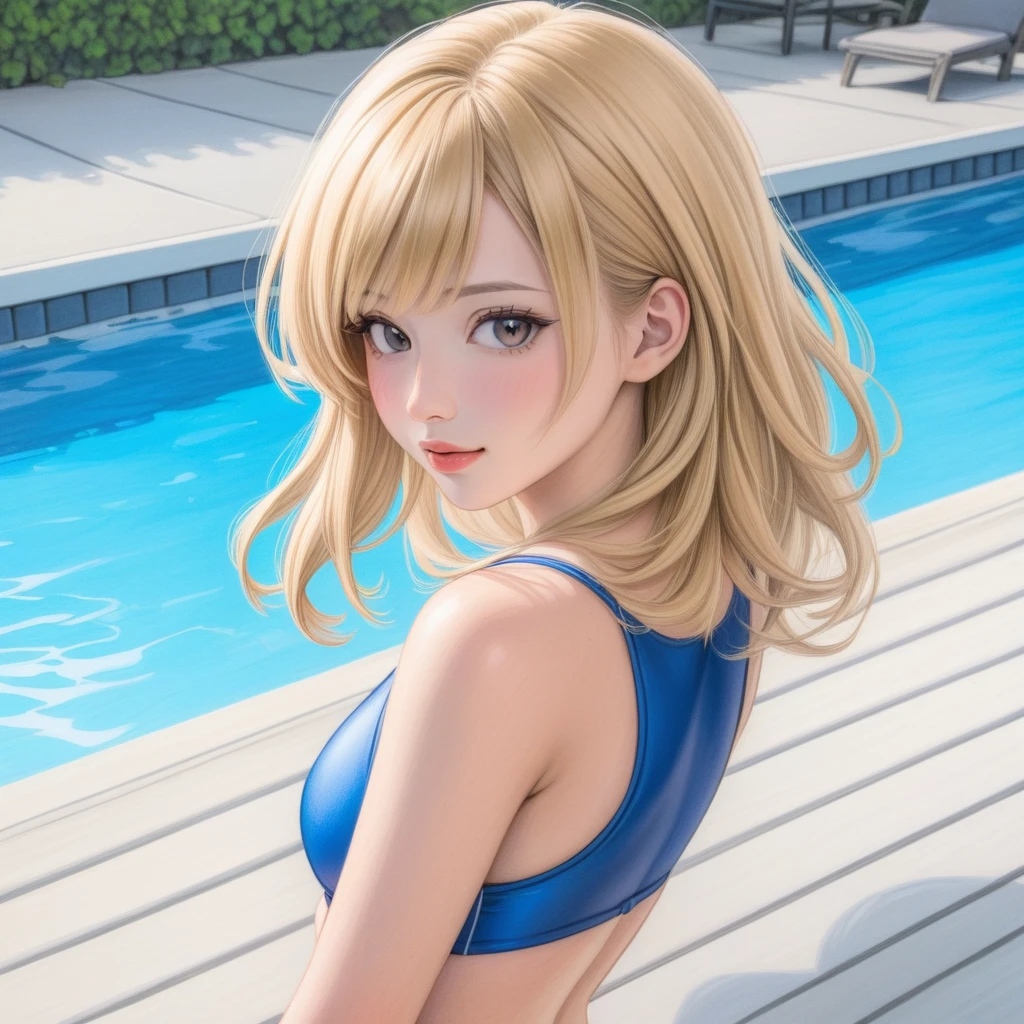 fotorealistisch, Blonde young girl, School girl, badeanzug