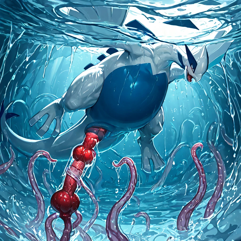 4K video, 4K Full Body View,masterpiece quality, Thick Big Blue Tentacles, Lugia, Transparent tentacles, sucks dick, , pain, motion blur, motion line, water background, realistic canine cock, knotted penis, red rocket, detailed anatomy, animalistic texture, visible knot, wet glistening surface, veiny shaft, swollen base, erotic focus, cropped composition, NSFW,