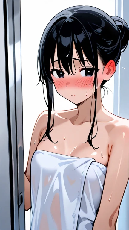 cute kid, nude, black hair, cuming, cum, Embarrassed, lipstick, wet, bathroom
