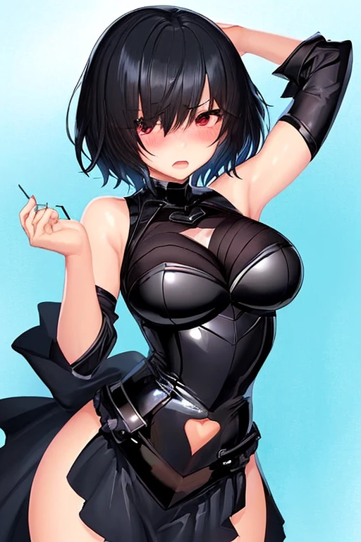Only One Woman、Mature Woman、Black Hair、Short Bob、short hair、Visible nipples、Large size breasts、Black camisole、tights、garter belt、Tied to chains、Woman Violated by Chains、Body entangled in chains、Watery eye、blush、Open Mouth