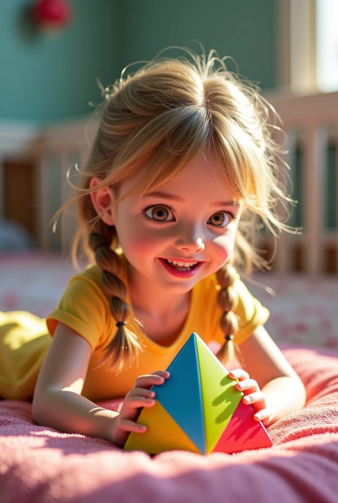 The image shows a super cute with blinde hair, wearing a yellow t-shirt anh turquoise top, and a red skirt, cute , baby girl, smooth 3d model, glossy plastic texture, multiple light sources, rim light, sharp post effects render, most beautiful vfx, , realistic, 4k, high resolution, rim light, smooth 3d model. , glossy texture, smooth 3d model, multiple light sources, rim light, sharp post effects render, (glossy plastic texture with multiple big light probe refractions), perfect cgi, reflective, best quality, 4k, masterpiece:1.2, ultra-detailed, realistic, vivid colors, The image of the highest quality, ensuring every detail showcased perfectly. It in 4k resolution, allowing viewers to immerse themselves in the richness of the colors and intricate details. The realistic rendering. under the spotlight, reflecting, high-resolution image, realistic rendering