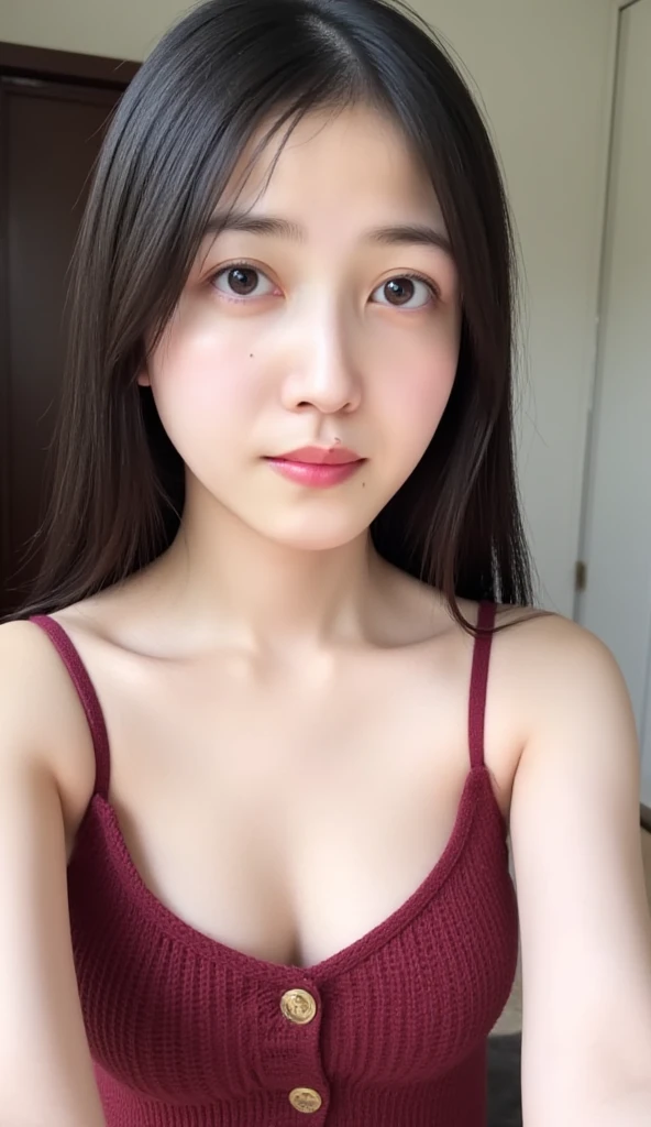 Japanese、Beauty、24-years-old、Completely naked、(Wink:1.2)、round face、plump body、bedroom、bright hair color、Moist eyes、gentle expression、pamper、I love you、