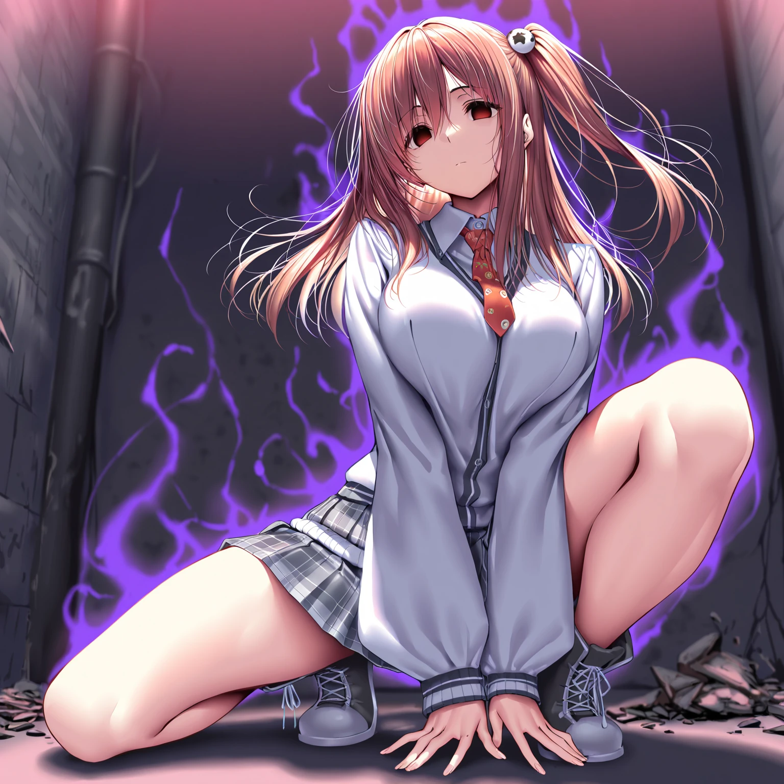 nsfw, nude, naked、 、yuuki mikan. brown hair, long hair,, brown eyes, nipple, big breasts、Abandoned amusement park、 file, crying ,flooding、abandoned hospital、fire、heavy snowfall、frozen、 、whole body, 12 years old、 lightning strike
