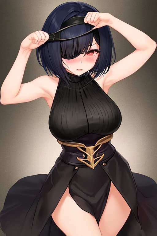 masutepiece, Best Quality, 1girl in, Kujo Shallow, (((((close one eye))))), (((winking))), Indoor, ((((Dark background)))), (Basement), Practical lighting, (candle light), Sweat, ((Zashiki Prison)), ((Dark room)), bird mask, Mask, mask on head, Black hair, Short hair, Yellow eyes, gloves, sox, ((Large breasts)), Sleeveless, Black Gloves, Wide sleeves, Black bodysuit, Ultra Detail, Wrapped in a rope, ((((Bondage)))) ((Rope Bondage)), Ultra Detail, ((Shibari)), (((((The rope is wrapped around the body many times))))), brown Rope, blush, (((Painful))), (((Close one eye))), blush, Sveti, angry, Shy, wariza, Sitting on tatami mats, Thighs together,