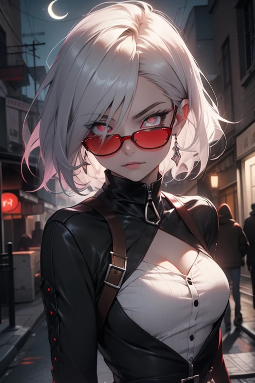 ((tmasterpiece:1.4,Best quality))+,(hyper-detailing)+,(詳細な目:1.5)+,(pointy ears:1.5),
(Cute girls),(Golden-red eyes:1.5),(cabelos preto e longos:1.5),(wariza:1.2),pale-skinned,seduct smile,black crystal block,Red crystal on forehead,sun glasses,(White lab coat,black shirt,black long pants:1.5),(black Bracelet:1.4),dense fog,The stands up,Put your hands in your trouser pockets,metal chains,Black silk gloves,green glitter effect,(fashionable girl:1.1),(dawn light:1.2),(Thick black and white:1.16),(depth of fields:1.4),Complicated details,color mixing,Detailed route,Excellent,super detailing,The content is very detailed,(hight contrast:1.11),ventania,Amazing cleavage,beautidful eyes,messy hair,(best illuminate,Extremely Delicately Beautiful), ((movie light lighting)), (seen from the side:1.3),8K,tmasterpiece,Best quality,cinematic Film still from,1 plump girl,(Close-up cleavage:1.1),bright,Interesting,gentlesoftlighting,(bauhause,shape,line engineering,Abstract:1.1)offcial art, Unity 8k壁纸, ultra - detailed, Beautiful and beautiful, tmasterpiece, Best quality, (dynamic angle:1.4),Perfect NwsjMajic,(tmasterpiece,top-quality,Best quality,offcial art,Beauty and aesthetics:1.2),The content is very detailed,rich colourful,highest details,