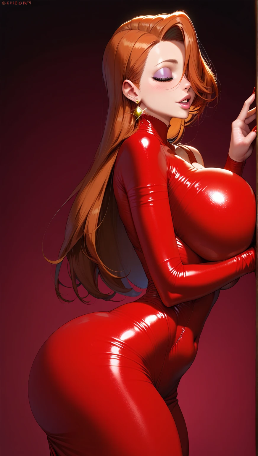 (full_body)、Woman、red_background、(big_breasts:1.5)、Detailed、POP、vivid、pose:1.2、Open chest、idol