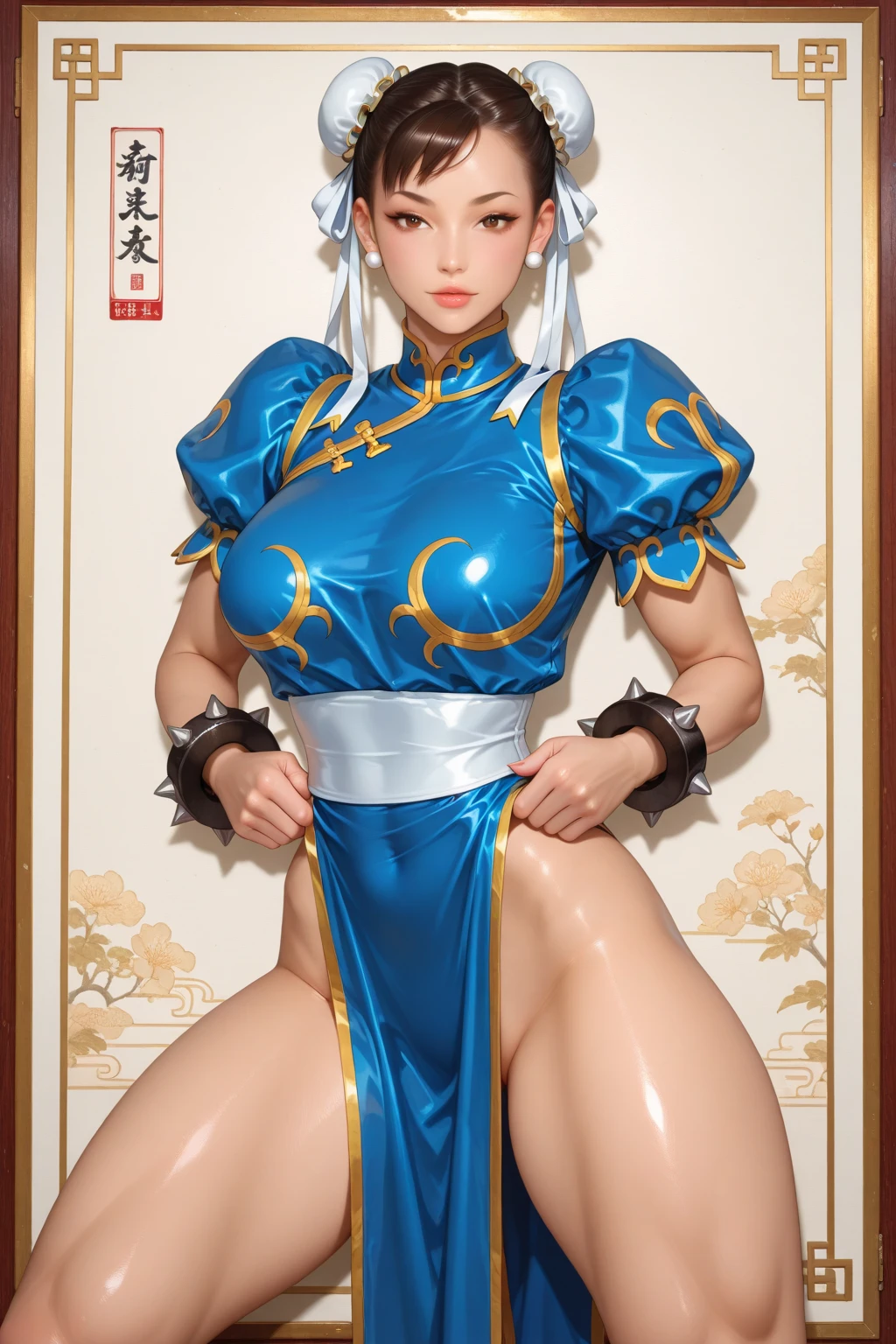Blue skin, blue skin, blue skin, keep the original outline. Intricate gold nipple rings, gold collars, gold nipple rings, gold nipple stickers. Keep the original outline. Golden eyes looking at the camera, mouth wide open in mockery, sticking out a long red tongue with wet, shark like teeth. The white transparent clothes are connected to the nipple rings, and the white transparent gauze clothes soaked in water. Blue skin, contour repair, facial features correction, facial contour correction, facial contour repair. Lubricious skin covered with gold and turquoise, moist skin, oily skin, shiny skin, smooth skin, (moist skin: 1.8). (nsfw: 1.8), (RAW photo:1.2),(photorealistic:1.4),(masterpiece:1.3),(best quality:1.4), (ultra high res, HDR,8k resolution), (high resolution textures).( dramatic lighting, high contrast). beautiful goddess. She only wears intricate red jewelry and barely covers her large, pointed breasts. ((sweat, highly detailed skin indentations)), (((tears, dripping blood))), (((mocking eyes))), (((perfectly symmetrical face))). ((((Black open flowing hair. Intricate light colored headpiece)))), ((((Detailed camel toe)))). ((((Intricate red jewelry with gold accents)))). small buttocks. Thin thighs. Busty boobs, perfect slim body, perfect long legs, perfect round buttocks, delicate hands, perfect fingers, abs