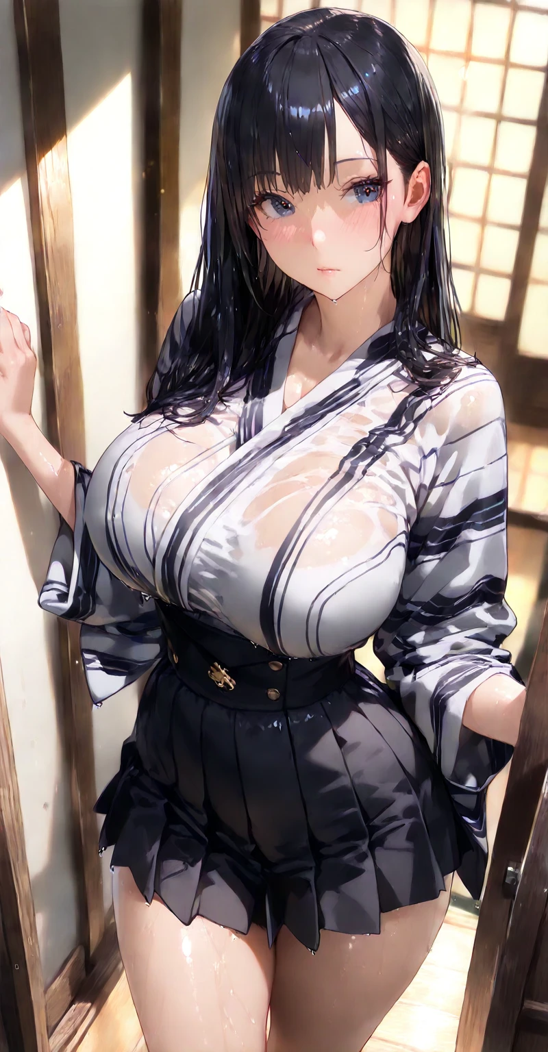 Attractive breasts、Beautiful and attractive anime woman, Enchanting anime girl, Top rated on pixiv、Healthy Body、Are you okay、See-through underwear、Yakuza、tattoo、I can see your underwear、Shaven、Slippery、Large round earrings、Piercing in the navel、Black Hair、Black eyes、Japan Mansion、Quiet、Inconspicuous