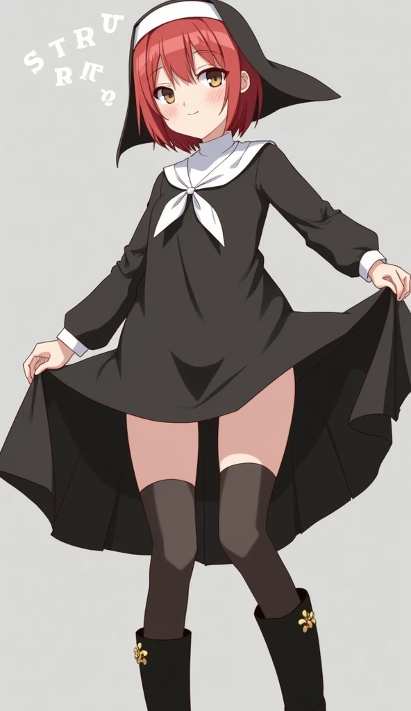 using pantimedies, wavy black hair, piercing look with deep red eyes, average stature, Silky hair with a ponytail hairstyle collected with a red bow with two white lines, with clothes, has a vagina, has breasts, cup of breasts, small breasts, slim, foreground, Session, sitting in her room, standing in his room, wearing pantyhose, using pantimedies, Picardias, short skirt, shoes, blouse with straps, blush, opening her legs making her panties visible, open legs, perfect white panty, Skirt fluttering in the wind, grabbing the skirt with both hands, from below, chubby thighs, big thighs, big ass