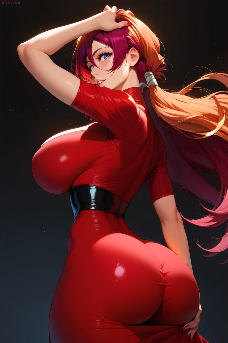 p´poMasterpiece, Best Quality, Red Hair, Long Hair, Red Eyes, Ponytail, Hatsune Miku Suit, Sleeveless Shirt, Gray Shirt, Separate Sleeves, Tie Skirt, Thighs, Thigh Boots, Ranma Chan, Big Thighs,A braid(raw photo, 4k, Masterpiece, High resolution, extremely complex) (realistic: 1.4), Cinematic lighting Delicate girl with delicate facial features, oversized breasts 1 girl, Single focus, Summer noon, hot, 1990s \(style\), white skin, large breasts, shorts, sweat, (best quality), (high resolution), (an extremely delicate and beautiful