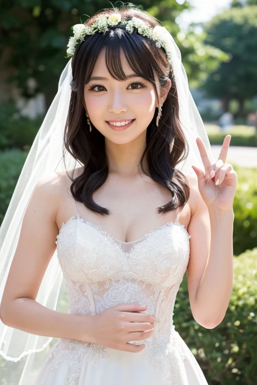 
A girl smiling in a sexy wedding dress, Japanese women。Beautiful breasts。

Textured skin, Flower storm、Front blur, Hair Flower, Lens flare, Sparkle Effect, reflected light, Lakeside。
look back