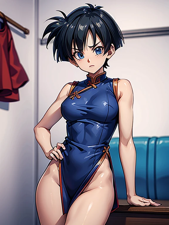 1girl, solo,((toddler)), (little female ,10yo,wide hip:1.3),
(short, , chibi:1.2), nsfw,revealing chinese ,china dress, (fusion of chinese_dress and highleg leotard:1.5),(wearing doctor's white gown),(((Chinese traditional patterns print on leotard))),Rose hair clasp,skindentation, white Clothes, ((no panties,exphosed groin)),white_background, absurdres, highres,akane, TendouAkane, ,cowboy shot,