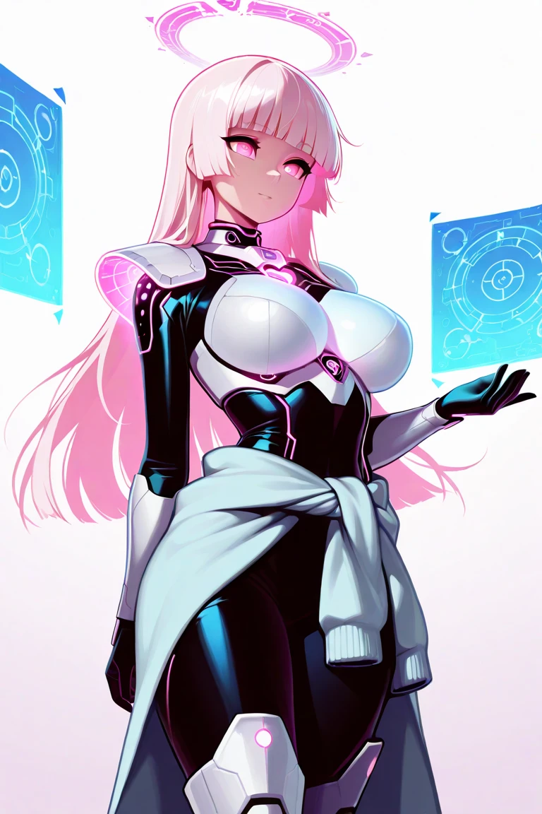 1girl, solo, looking at viewer, cowboy shot, hand arms full body,boots, standing,cute,breast, curvy, female,fantasy goddess,there is a cartoon picture of a woman with a very large breast, glowing divine being, glowing holy aura, inspired by Luma Rouge, the non-binary deity of spring, ethereal rainbow nimbus, the butterfly goddess of fire, inspired by Mariel, glowing aura around her, astral wind, as the goddess of the saturn, “uwu the prismatic person, big breast, serious, beautiful eyes, , full body, walking, long robe, long dress, ,priestess ,holy, smile, god rays, ray tracing, sparkle, cinematic lighting, UHD, retina, masterpiece, ccurate, anatomically correct, textured skin, super detail, high details, high quality, award winning, best quality, highres, 1080P, HD, 4K, thunder aura, light aura,full, snak staff,closed mouth,#anime #character #re:creators #magane chikujoin Trigger Words: chikujoin magane sharp teeth single braid school uniform serafuku pleated skirt thighhighs gloves earrings Version No.:, long skirt, sharpteeth smile