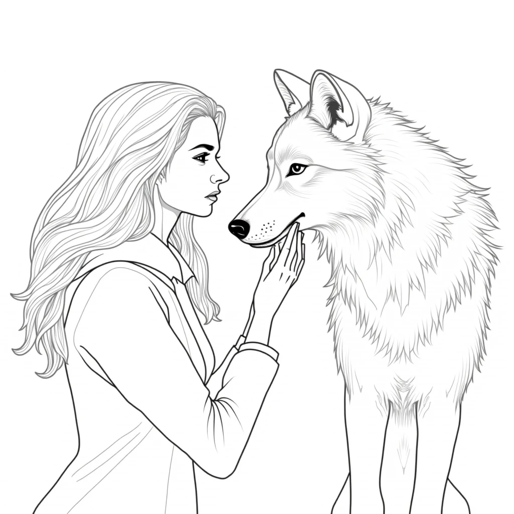 beautiful wild girl with wolf in snow landscape, with full moon,  <lora:Coloring_Pages__Dibujos_para_Colorear:1.2>
sketch, monochrome, minimalist, white background, high contrast, simplistic
