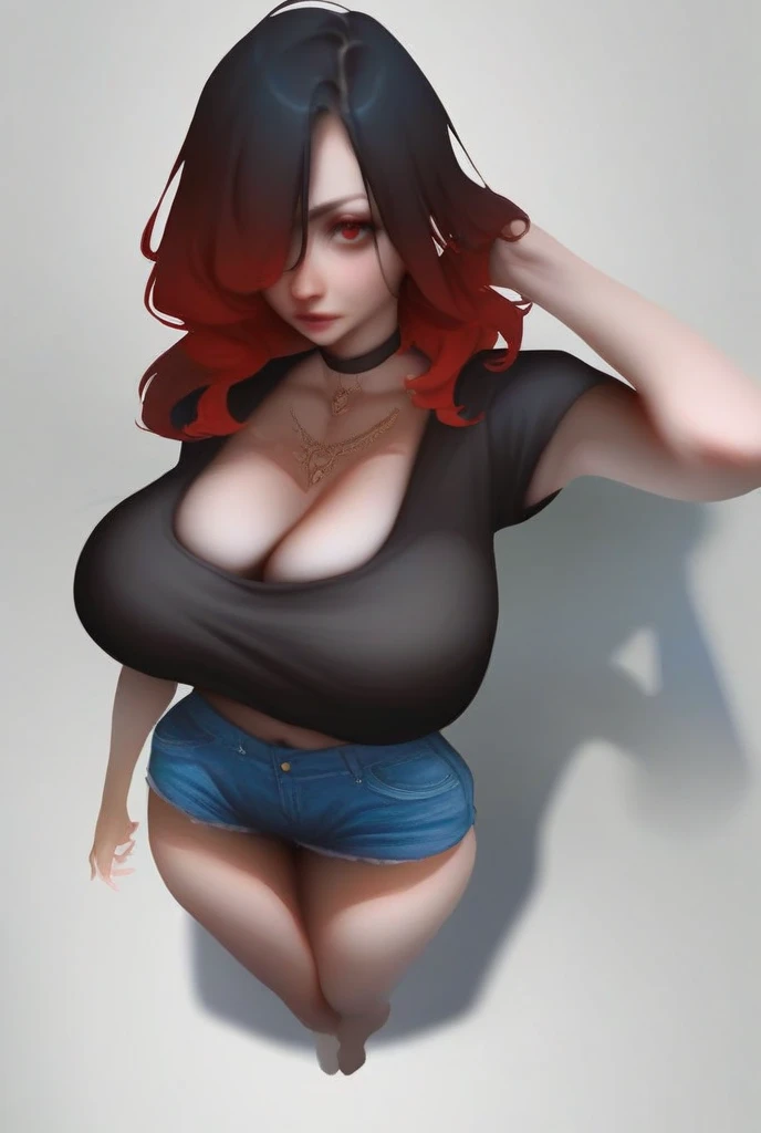 score_9, score_8_up, score_7_up, score_6_up, score_5_up, score_4_up,
BREAK
velma dace dinkley, brown hair, bob cut, black-framed eyewear, brown eyes, shy, flustered, blush, lustful, looking at viewer, black choker, black lips, long eyelashes, black eyeshadow, black eyeliner, half-closed eyes, thick lips, bimbo lips,
BREAK
solo, standing, cowboy shot, gigantic breasts, oversized breasts, sweaty, heavy breathing, sweat, steam, skinny, thin, slim, anorexic, arched back, arms up, armpits, arms behind head, arched back, black thong, black sports bra, stomach, areola slip, large areolae, shiny skin, groin, covered nipples, strapless,
BREAK
black background, simple background, realistic, <lora:Lunas-Pinkdrawz-SDXL-A1:1>
