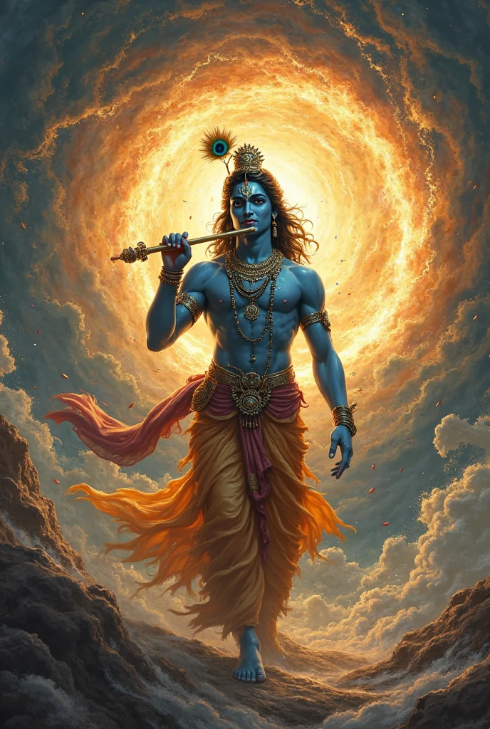 "In a world plagued by numerous challenges—diseases spreading through the land, financial crises leaving families destitute, violence and murders creating a climate of fear, and forced religious conversions tearing communities apart—hope seems lost. Yet, amidst this darkness, the divine presence of Lord Sri Krishna emerges as the guiding light. His teachings from the Bhagavad Gita resonate across time, offering wisdom, peace, and righteousness. With his flute in hand, he restores balance, guiding humanity towards dharma, unity, and eternal bliss. Where there is Krishna, there is a solution to every problem."