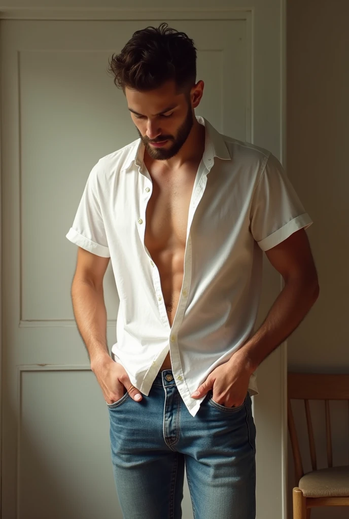 a minimalistic shot of a white t-shirt on a wooden background, with a simple and understated design placed strategically on the chest area, emphasizing the design’s impact and ensuring it stands out against the clean backdrop