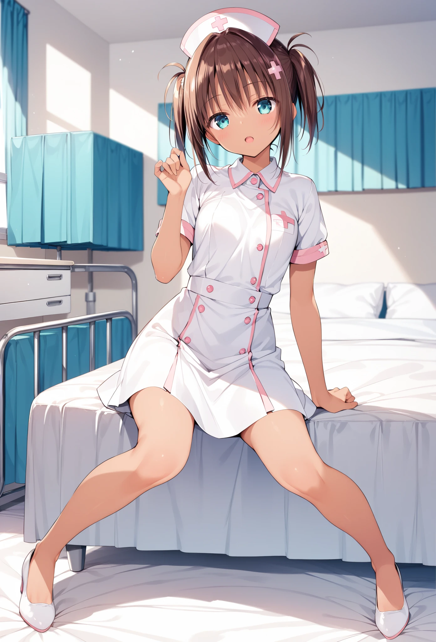 A provocative, smirking expression、