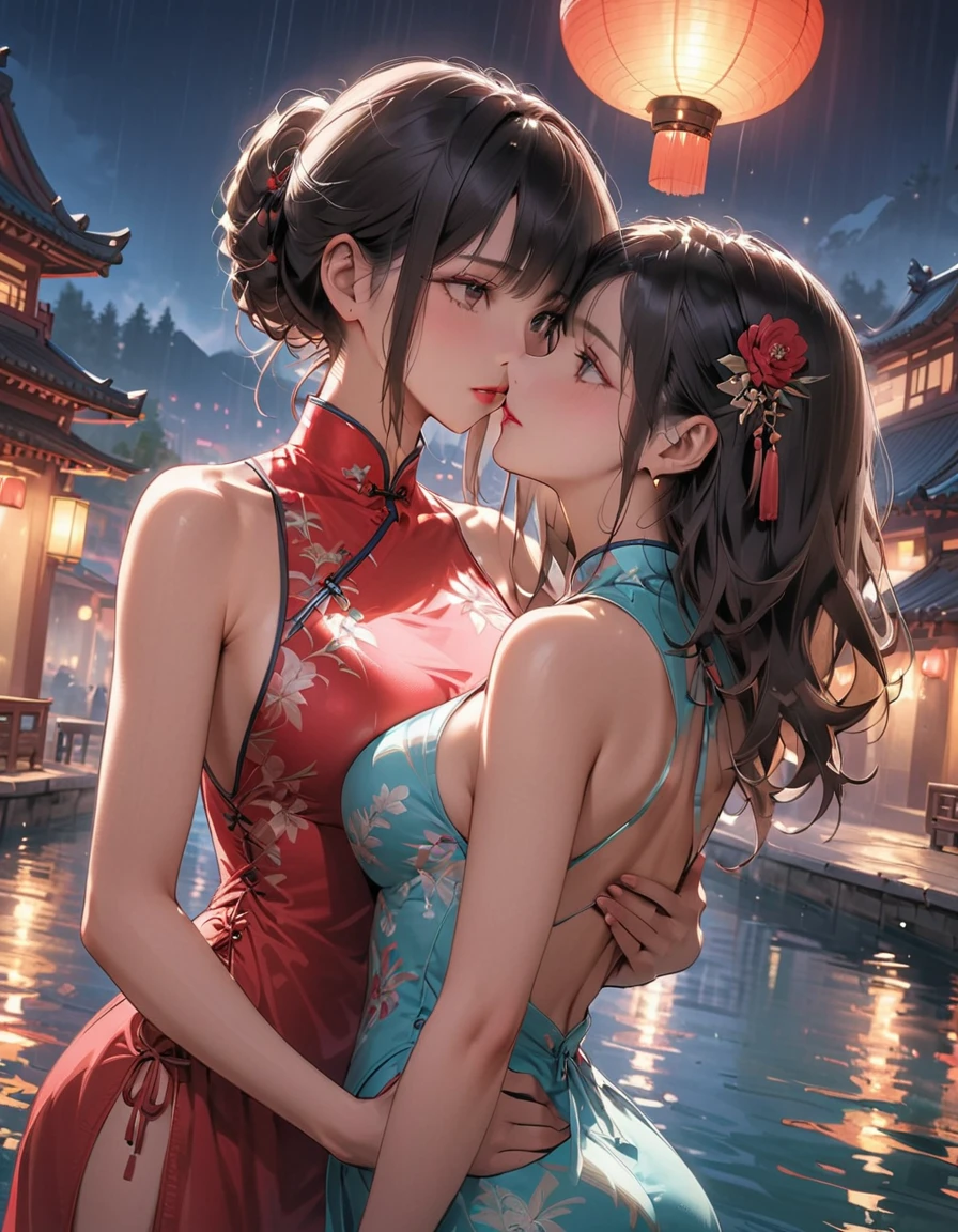 there are two women in lingersuits are posing for a picture, wlop and sakimichan, wlop and ross tran, wlop and andrei riabovitchev, wlop and artgerm, wlop and rossdraws, trending on cgstation, artgerm and ruan jia, artwork in the style of guweiz
