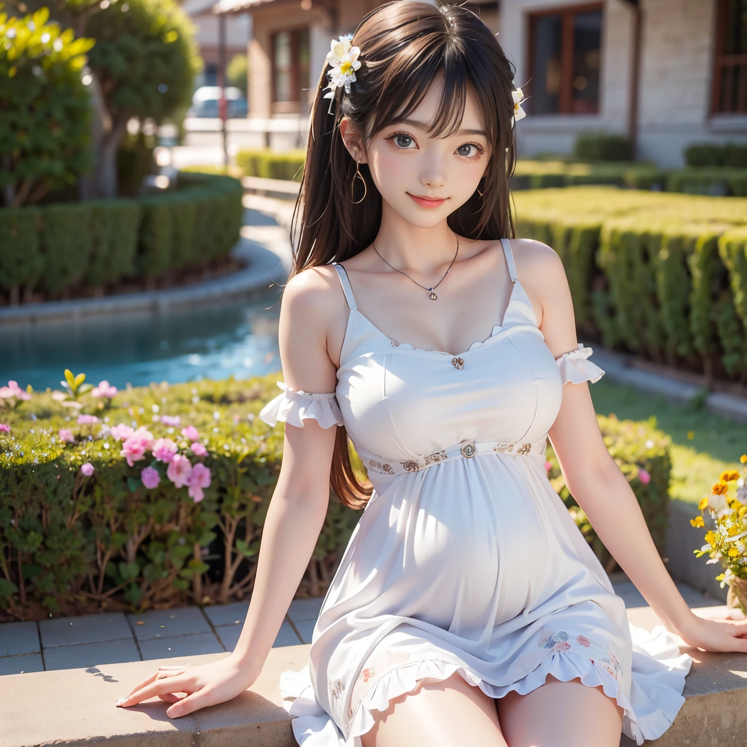 masterpiece, Highest quality, View your viewers,
One girl, alone, smile, Sitting, Have, Shoulder cutouts, Braiding, dress, Brown Hair, (close your eyes:1.1), twin Braidings, blush, Long Hair, bench, Grin, Grass, white dress, jewelry, Clothing cutouts, bangs, necklace, Floral print, Blurred, hand Between the legs, Blurred background, Between the legs, bow, In-person audience, chest, Exposing shoulders, sun Have, straw Have, Day, clavicle, hair bow, Short sleeve, The legs are detached from the frame, ribbon, Brown hat, on bench, Depth of written boundary, park bench, ^_^, Hair that falls over the shoulders,
Day, null, Flower Field, petal,