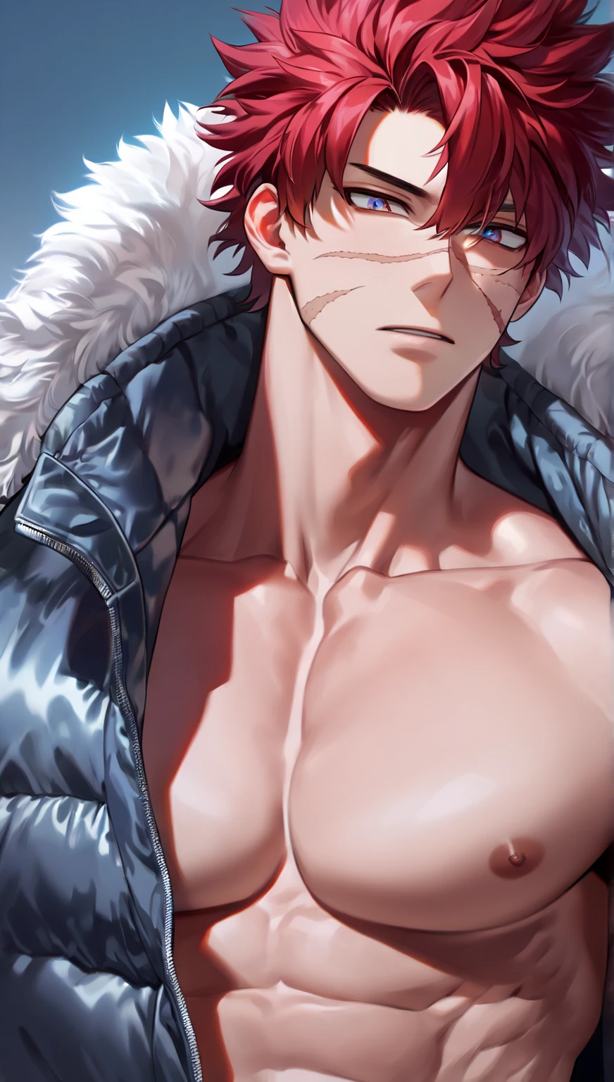 (Masterpiece, best quality),1 boy,Young face,delicate big eyes,Keep your eyes open,The skin is smooth and delicate.,(Obscenity),childhood,side,snow field,large ice cubes,aurora blue purple,obscene expression,large blue-white ice cubes,Short round face,Flat chin,Smooth and detailed face,colored panties,Have muscles,pink short hair,blue eyes,Open his eyes wide,complicated,full body,nakedness,Obscenity,colored pantiesน้าน,กล้ามเนื้อabdomen,aurora blue purple,nighttime,aurora blue purple,bright colors,(depth of field:1.2),(abdomen),looking at the audience,Top-down view,snow field,Hanging sleeves,Falling snowflakes,There were many diamond-shaped ice cubes on the ground.,cold temperature,Top-down view, Sett the boss, Sett, The Boss (League of Legends), red hair, crotch tung, Put on panties, He spread his legs., เห็นcrotch tungๆของเขาอย่างสวยงาม, 比基尼, Tiny 比基尼, Detailed picture work, quality painting, Crisp quality, Brutal face, Fierce mood, Dark handsome eyes,