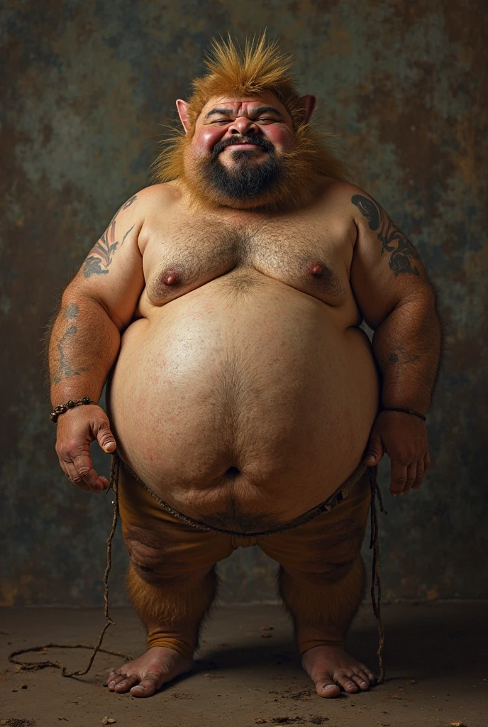 Show me pictures of a big man's naked body, obese, bearded and hairy, taking image suggestions as an example.