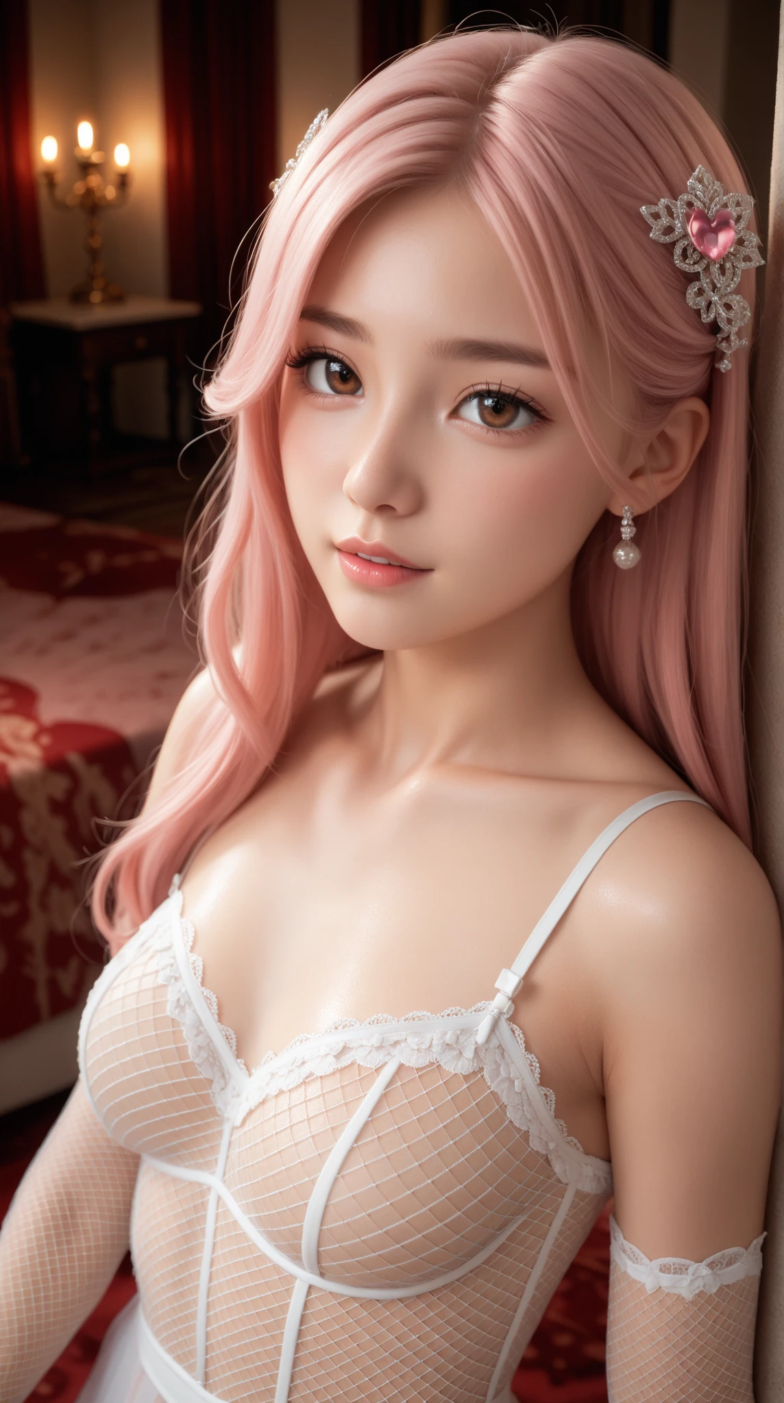 a cute girl with pink hair, bunny girl outfit, extremely detailed, photorealistic, masterpiece, beautiful eyes, detailed facial features, studio lighting, cinematic lighting, vibrant colors, anime style, dynamic pose, intricate details, delicate features, porcelain skin, elegant and seductive, big breast 
