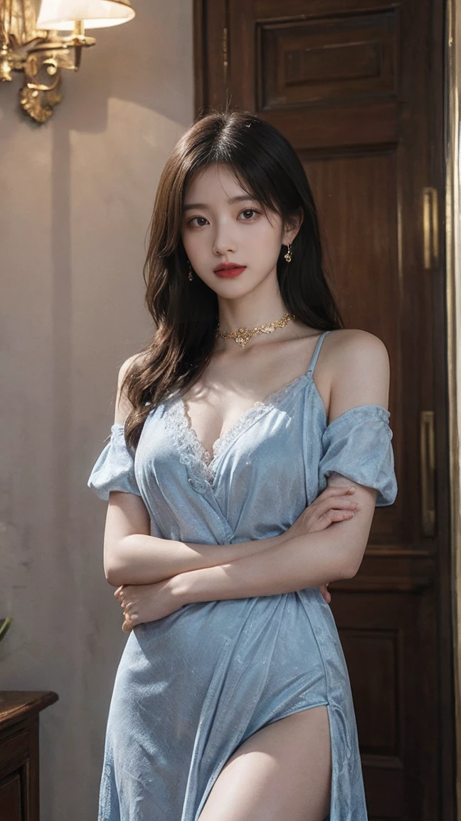 、sexy、O mouth、gasp:1.5、closed eye、(During sex、Durinex、During s:1.3、Pantinace、brown skin、(1girl、1man)、20 years old、(blue metallic mini-dress:1.2)、Roll up your clothes、small breasts、Constricte、black eyes、(dark brown hair、semi-long hair)、makeup、orange lipgloss、with blush cheeks、full of sweat、(Having sex with man)、(A penis is a woman's genita2)、Straddling a man、Co the bed、hingle shot、Rabbit ears:1.3