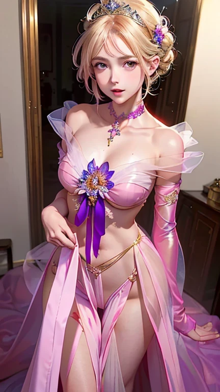 best qualtiy,tmasterpiece,A high resolution,1girll,Pink floral slip nightdress,Pink slip nightdress,Slip nightdress,hair adornments,choker necklace,jewely,beautiful face,Red high-gloss lipstick,Physically,Dingdall effect,realisticlying,Dark Studio,edge lit,twotonelighting,(highdetailskin:1.2),8K Ultra HD, Digital SLR, softlighting, high high quality, volumettic light, sneak shot, photore, A high resolution, 4K, 8K, Background bokeh,38D bust size,28 hips size,34 ass size