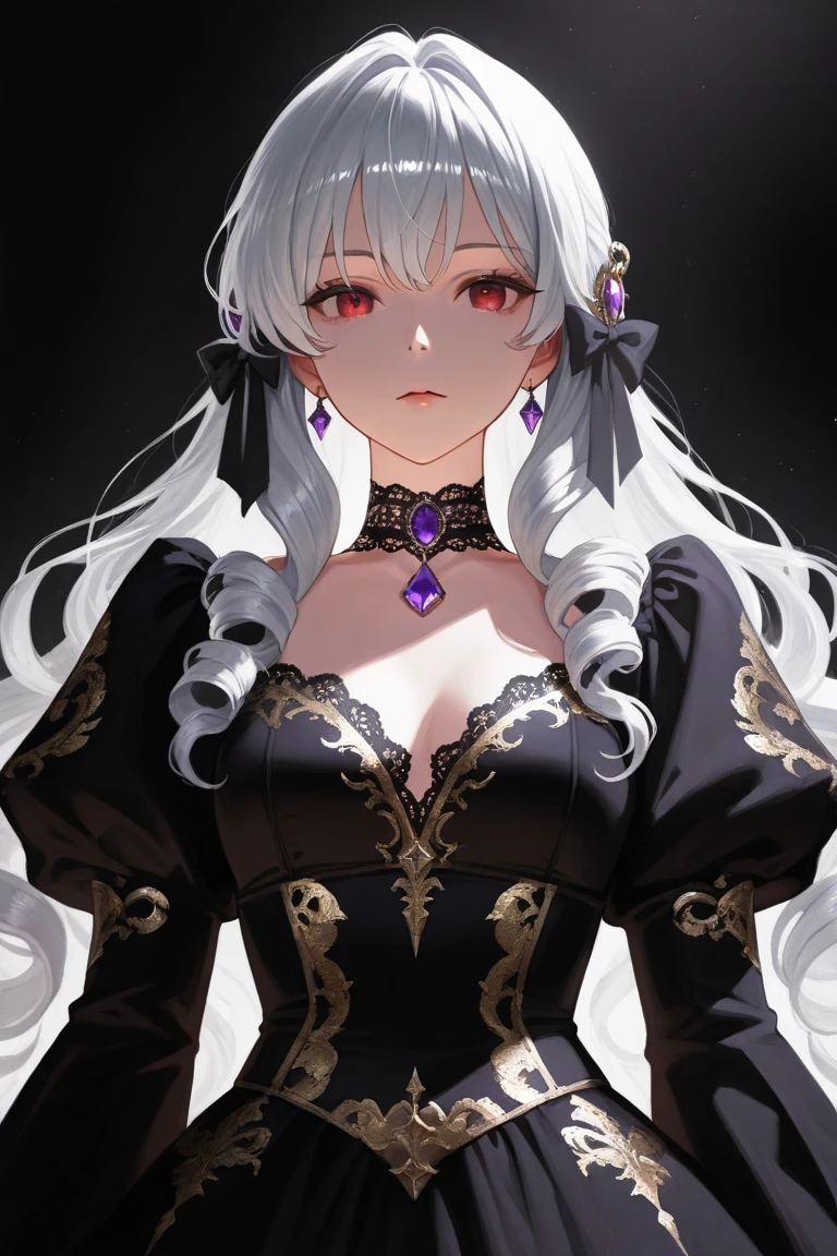 Empress, old women, women, 1 women, beautyfull, power, very tall, big body, perfect body, elegant, kharisma, shine, cool, depicting Equal eyes, (A female god) Look at camera, depicting delicate facial features, white long hair,black eye,blue silk dress,Lace,Shoulders exposed,bedroom fantasy backgroud,Contre-Jour,Cinematic texture,Light and shadow changes,Europe,Middle Ages,Pull half of your body closer, medieval fantasy, white long hair
